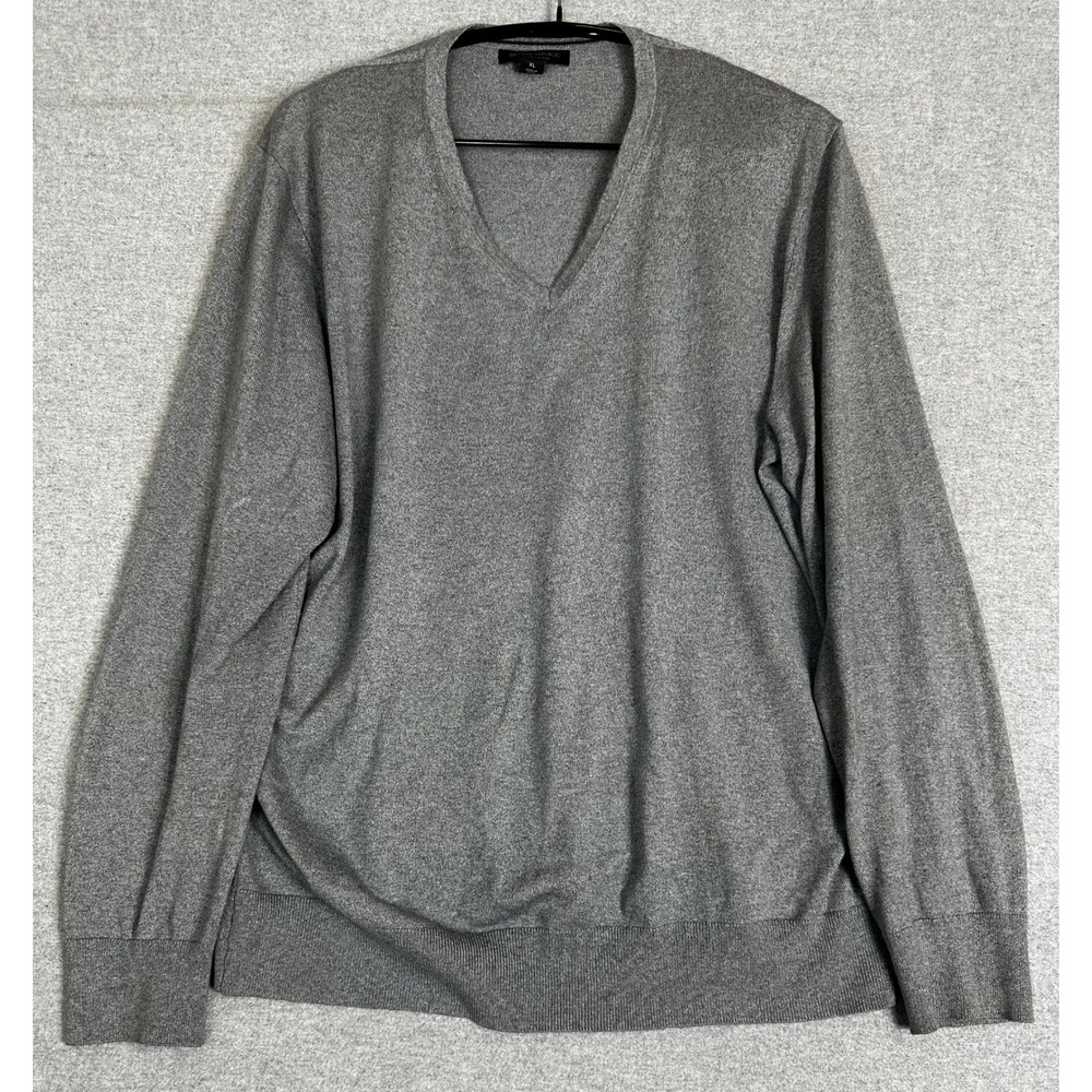 Banana Republic V-Neck Sweater Mens XL Gray Silk Cotton Cashmere Blend